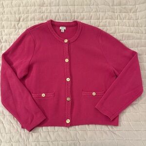 J. Crew Vibrant Pink Knit Lady Jacket with Gold Accent